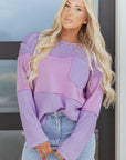 Colorblock Waffle Knit Patchwork Long Sleeve Top
