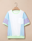 Purple Colorblock Patchwork Oversized T Shirt