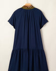 Leopard Contrast Trim Short Sleeve Drop Waist Dress