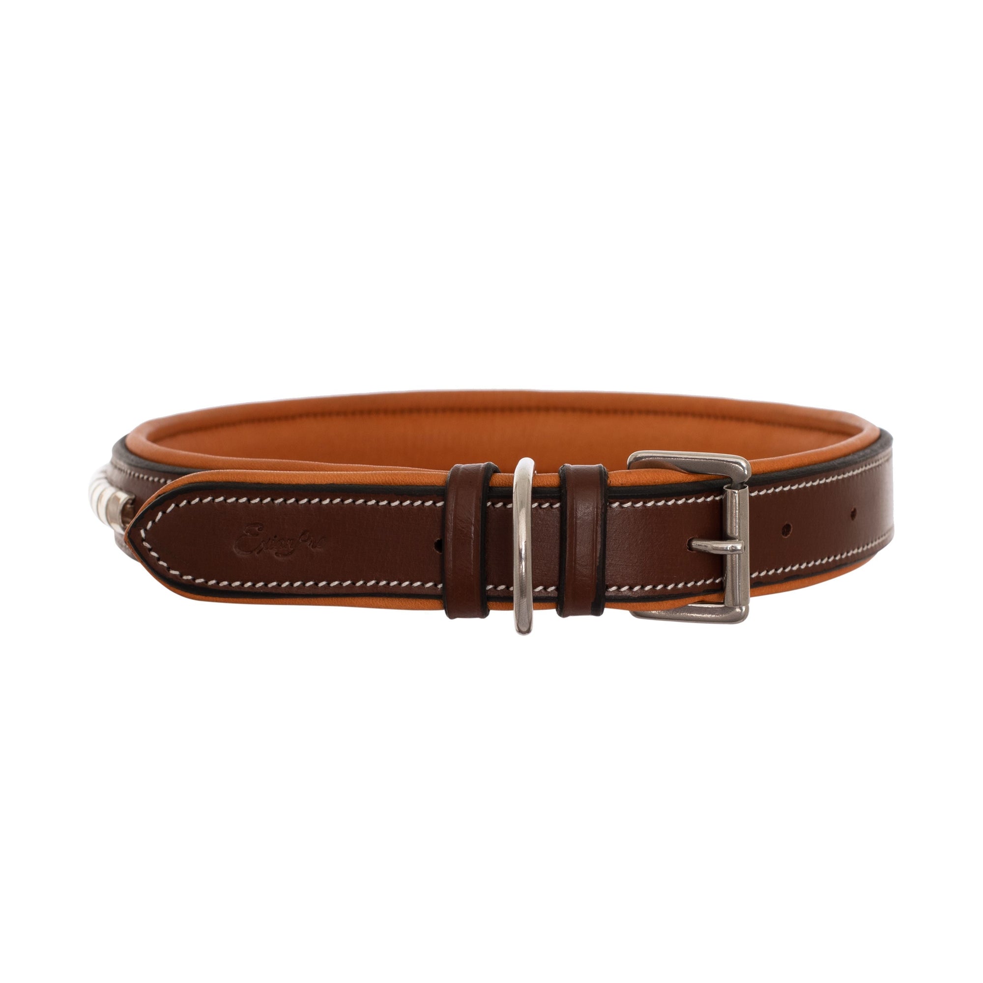ExionPro Silver Clincher Padded Leather Dog Collar - Conker Padding