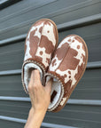 Cow print bruin slippers