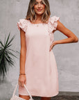 Abigail Textured Flutter Sleeve Bow Back Mini Dress