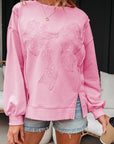 Bow Tie Lace Embroidered Reverse Seam Sweatshirt