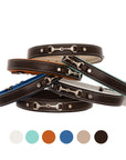 ExionPro Silver Snaffle Padded Leather Dog Collar - Sky Blue Padding
