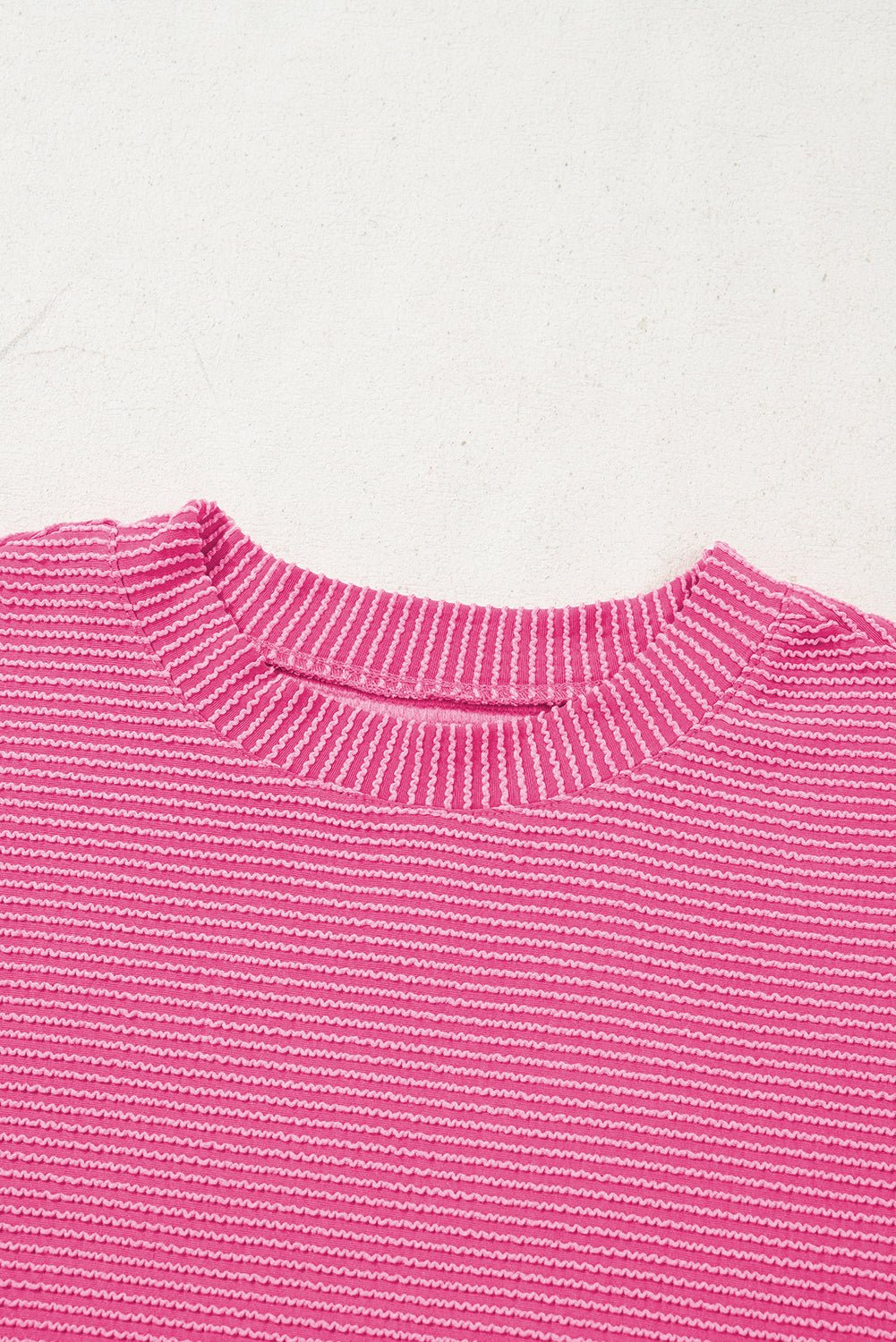 Solid Corded Knit Mock Neck T-Shirt