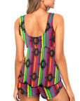 Baha Ranch Neon Aztec Tankini & Boy Shorts Swim Set