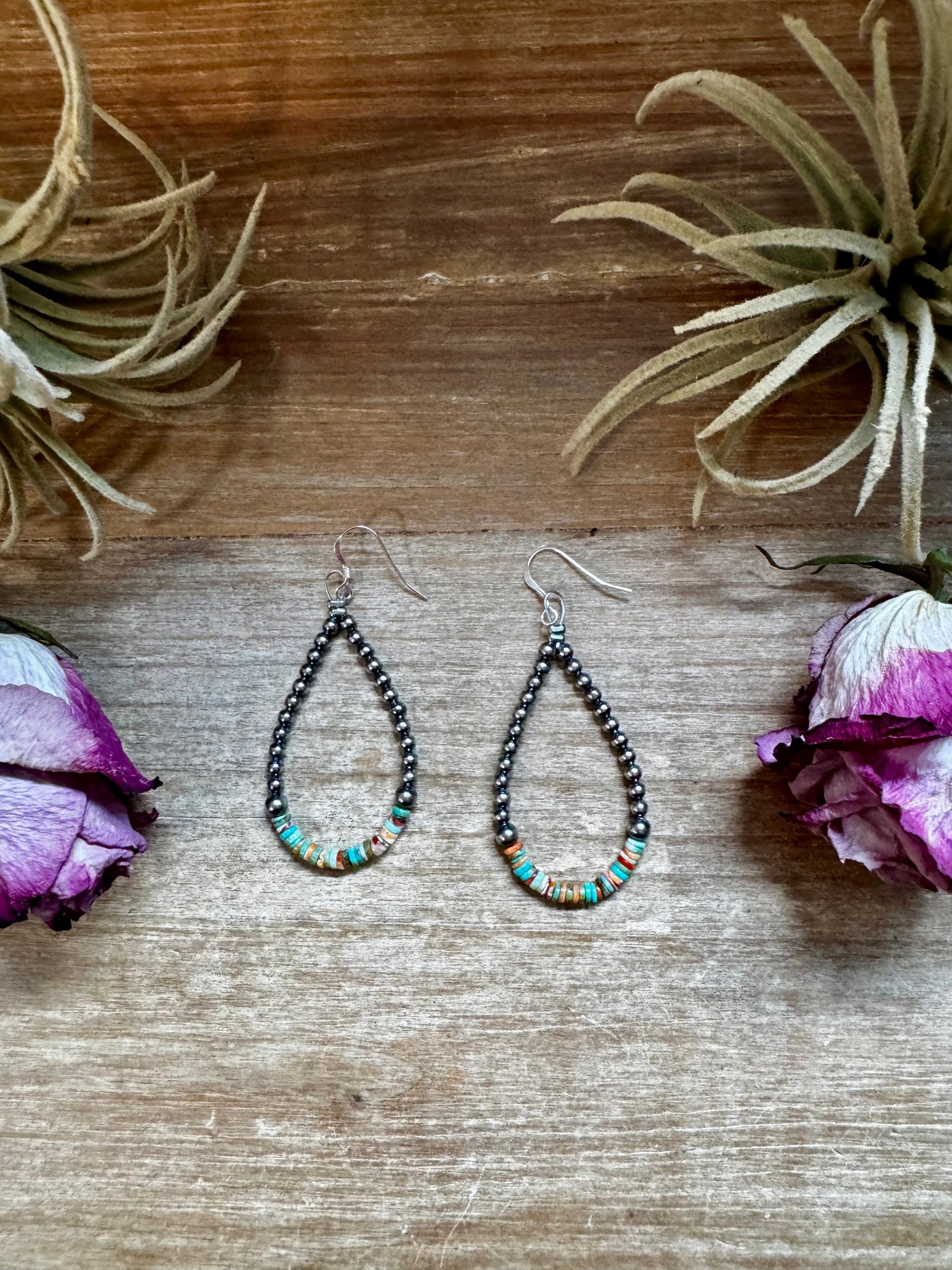 Green &amp; Orange Heishi Earrings – Sterling Silver Pearls