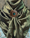 35X35" Solid Olive Wild Rag / Scarf WRS28 - Western Concho Wild Rag Slides - Assorted
