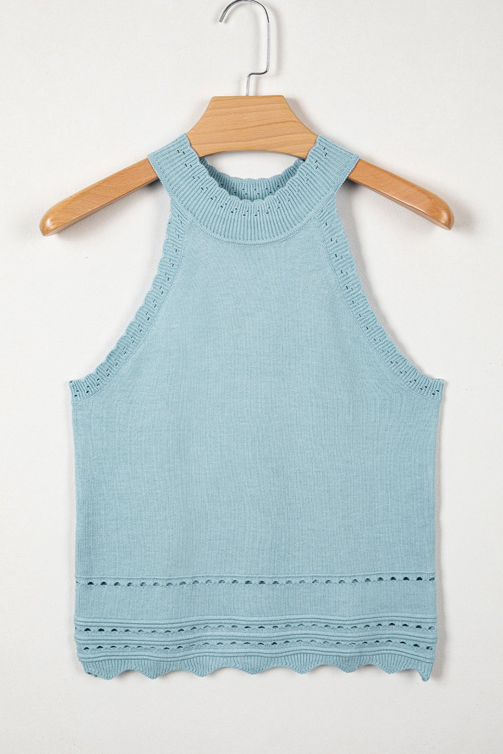 Solid Cut-Out Scallop Hem Ribbed Tank Top