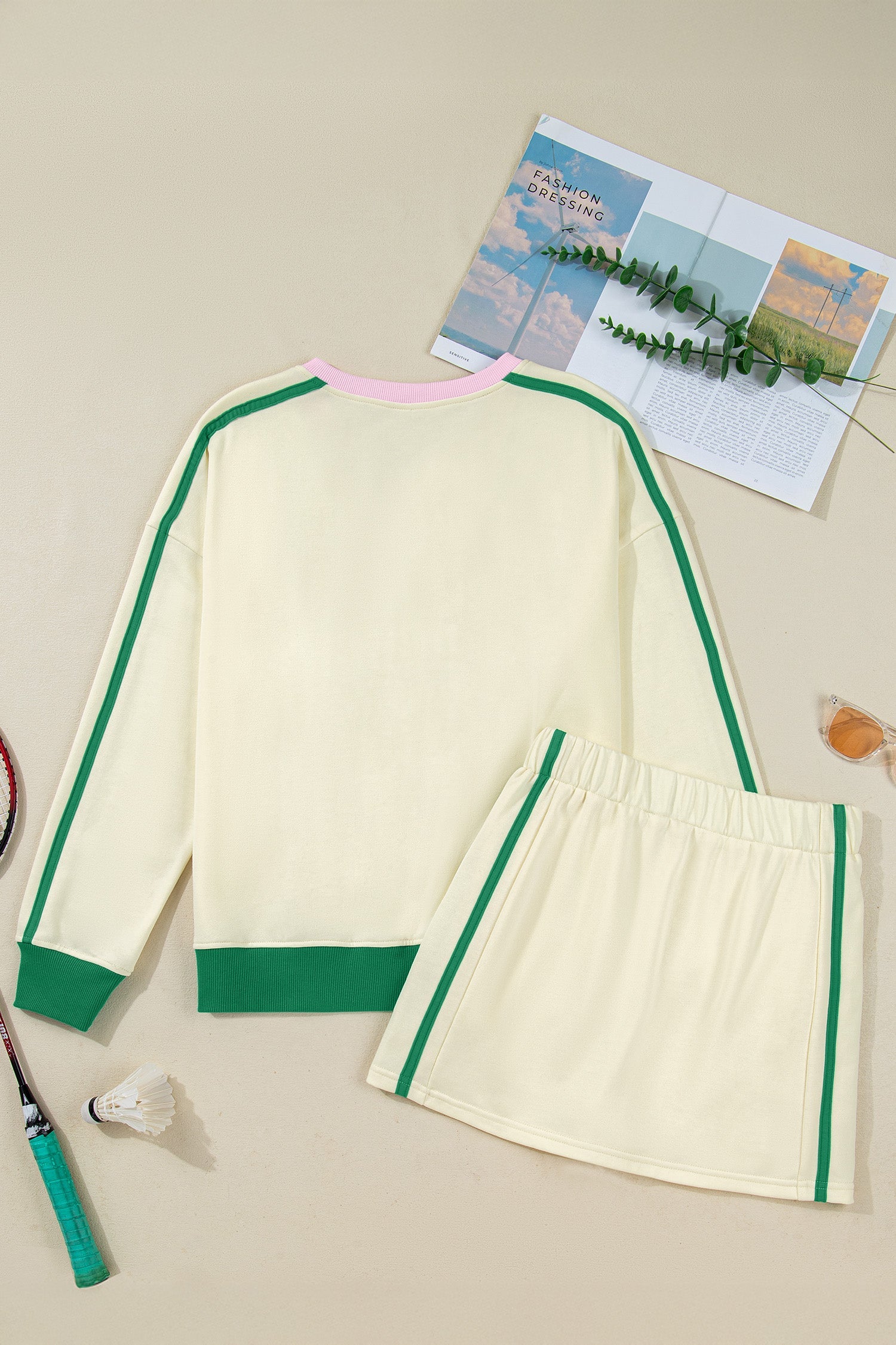 Colorblock Ribbed V-Neck &amp; Skort Athleisure Set