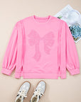 Plus Size Bow Tie Lace Embroidered Dolman Sweatshirt