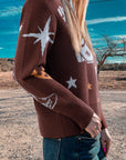 Brown Cowgirl Fashion Print Casual Sweater