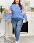 Khaki Exposed Seam Floral Mixed Patchwork Relaxed Plus Size Top