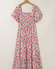 Plus Size Floral Puff Sleeve Square Neck Dress