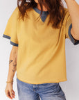 Contrast Trim Raw Hem Short Sleeve Top