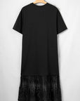 Plus Size Lace Hem Patchwork T-Shirt Midi Dress