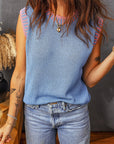Contrast Trim Round Neck Sleeveless Sweater Top