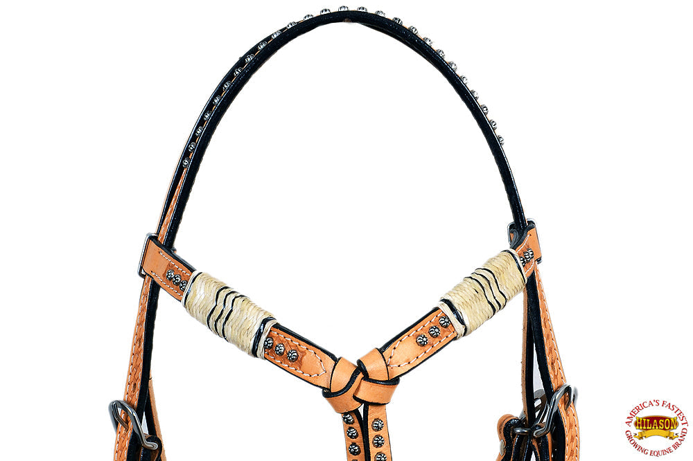 Western Horse Headstall Tack Bridle American Leather Braided Oil Hilason