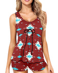 Baha Ranch Burgandy Aztec Tankini & Boy Shorts Swim Set