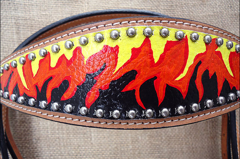 HILASON Western Horse Leather Headstall &amp; Breast Collar Tack Set Flame