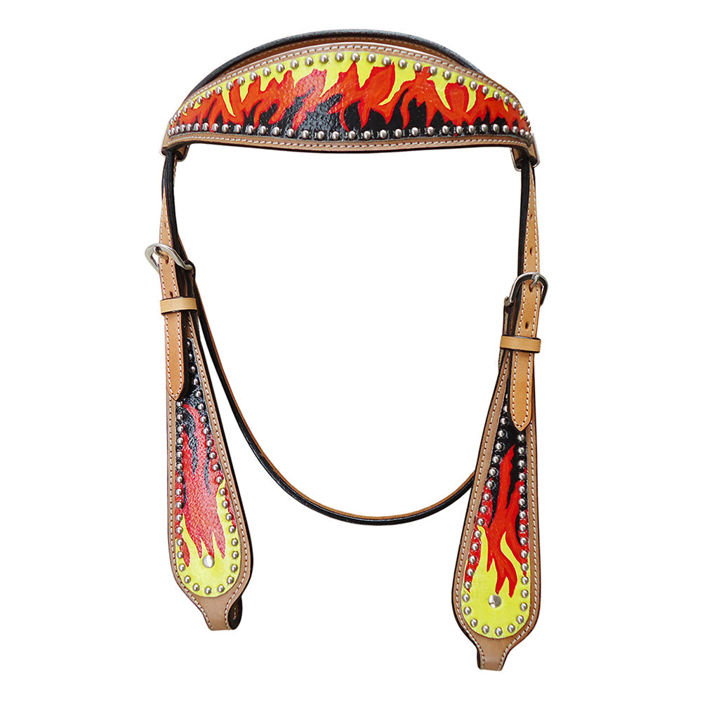 HILASON Western Horse Leather Headstall &amp; Breast Collar Tack Set Flame