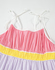 Colorblock Self-Tie Straps Pocketed Flowy Maxi Dress
