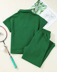 Textured Collared V-Neck Shirt & Drawstring Pants Set