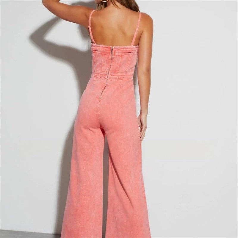 Denim Slim Fit High Elastic Flared Jumpsuit