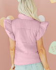 Solid Flutter Sleeve Snap Button Puffer Vest