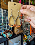 Teardrop Earrings – Sterling Silver Pearl & Orange Spiny Oyster