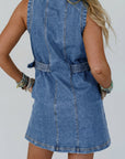Western Denim Belted Button Down Sleeveless Dress