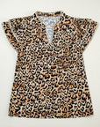 Plus Size Leopard Embroidered Ruffle Short Sleeve Blouse