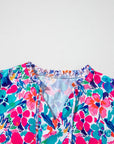 Floral Tie Split Neck Short Sleeve Dress
