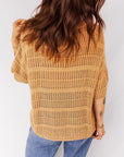 Hollow-Out Openwork Knit 3/4 Sleeve Sweater