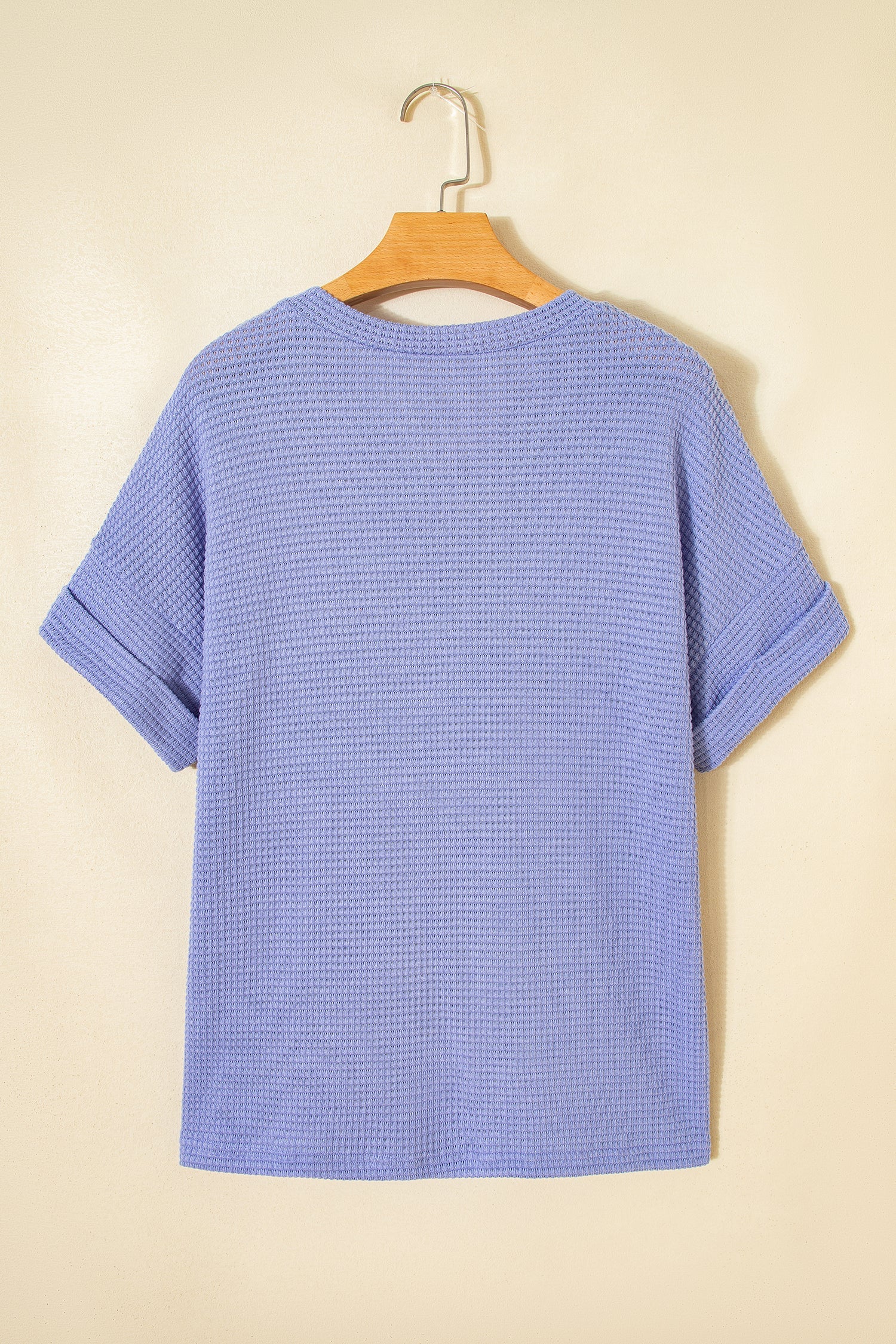 Solid Waffle Knit V-Neck Short Sleeve Top