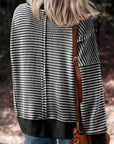 Stripe Ribbed Trim Drop Shoulder Top