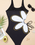 Floral Sleeveless Drawstring One-Piece Swimsuit