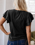 Solid Layered Ruffle Short Sleeve Round Neck Top