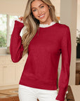 Lace Trim Patchwork Buttoned Cuff Sweater
