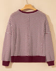 Stripe Ribbed Trim Drop Shoulder Top
