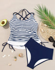 Colorblock Tankini Top & High Waist Bikini Set