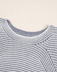 Stripe Ribbed Knit Boat Neck Sweater