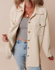 Solid Corduroy Button-Up Pocketed Shacket