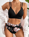 Tropical Colorblock Ribbed High Waist Bikini Swimsuit