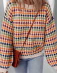 Multicolour Dotty Striped Pattern Knit Drop Shoulder Sweater