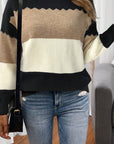 Colorblock Crew Neck Drop Shoulder Sweater