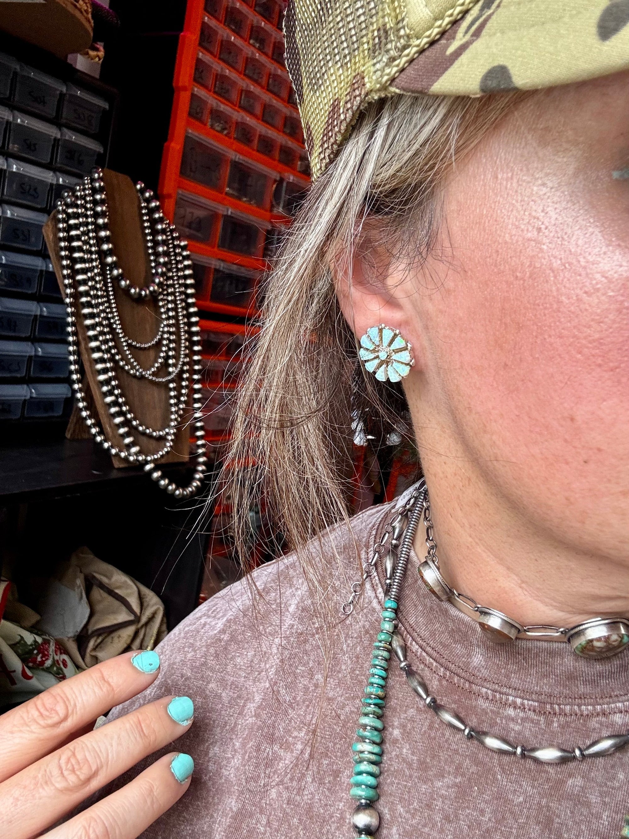 Cluster Earrings – White Opal &amp; Sterling Silver