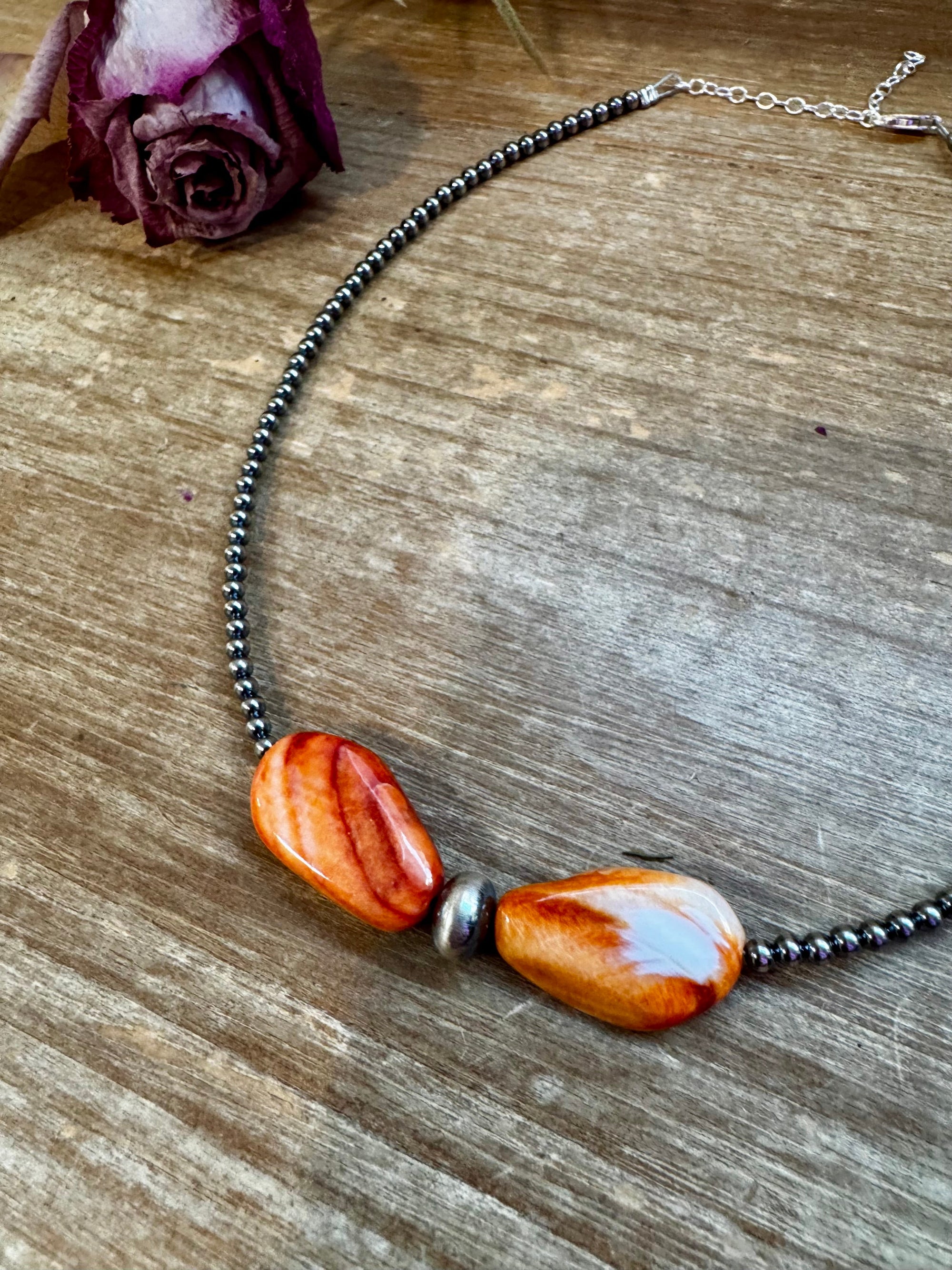 14" Spiny Oyster &amp; Sterling Silver Pearl Choker – 3mm &amp; 10mm