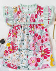 Floral Stripe Patchwork Ruffle Short Sleeve Blouse