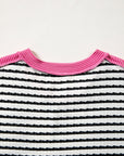 Stripe V-Neck Corded Knit Long Sleeve Top